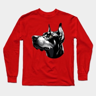 Stunning and Cool Doberman Pinscher Monochrome and Gold Portrait for Father's Day Long Sleeve T-Shirt